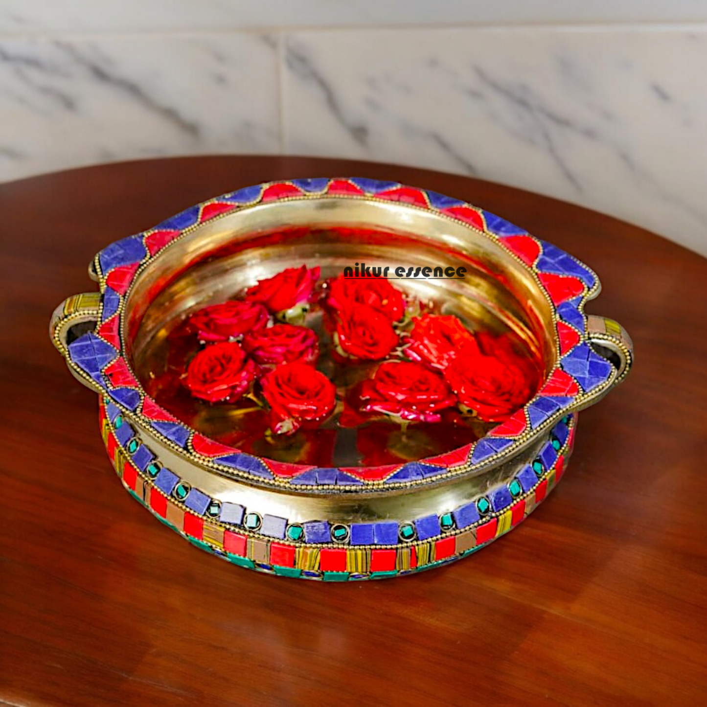 Buy Online Brass Urli Bowl with Stone work - 7.5 cm Idols Nikuressence