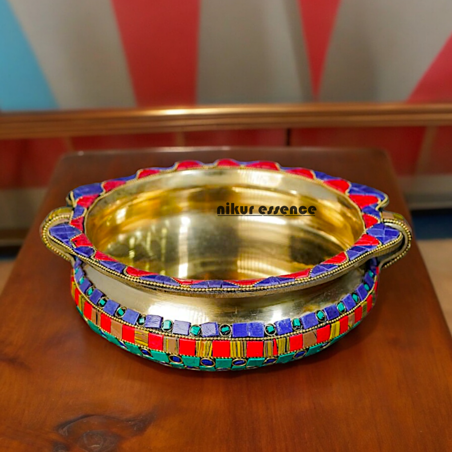 Buy Online Brass Urli Bowl with Stone work - 7.5 cm Idols Nikuressence