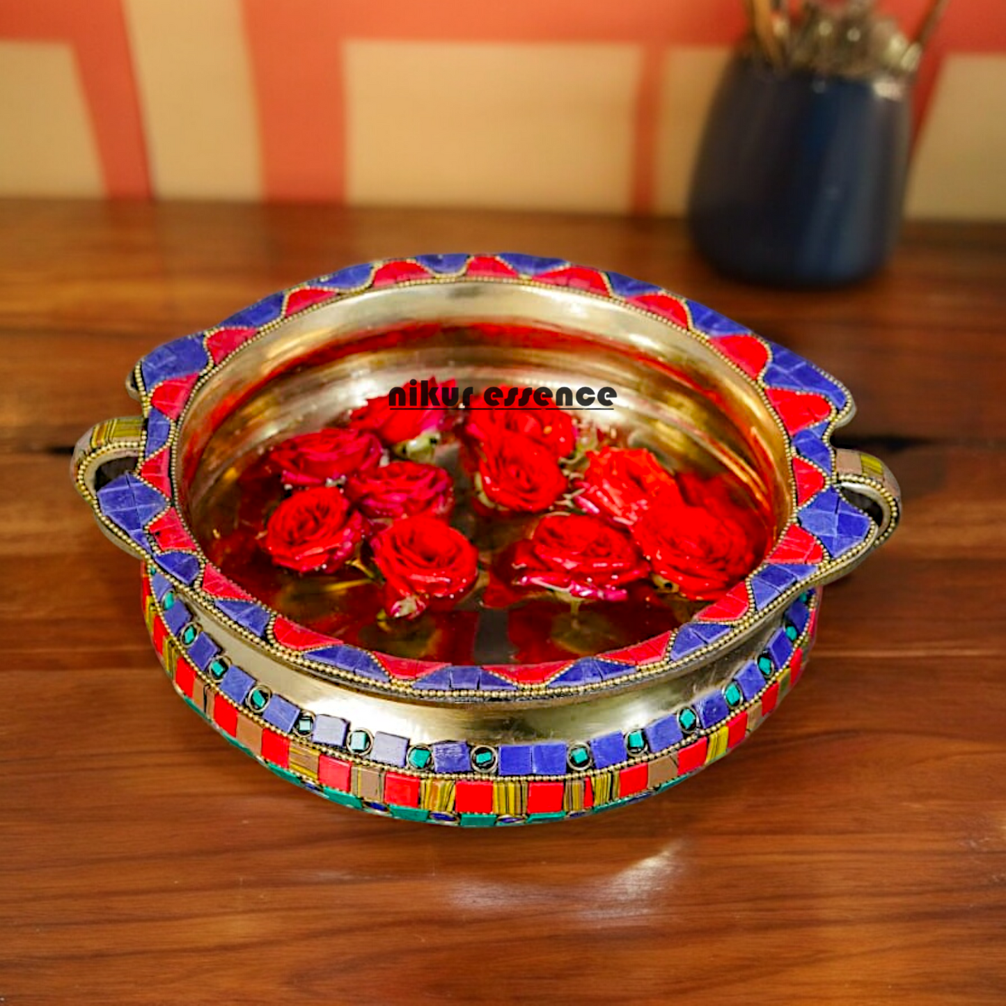 Buy Online Brass Urli Bowl with Stone work - 7.5 cm Idols Nikuressence