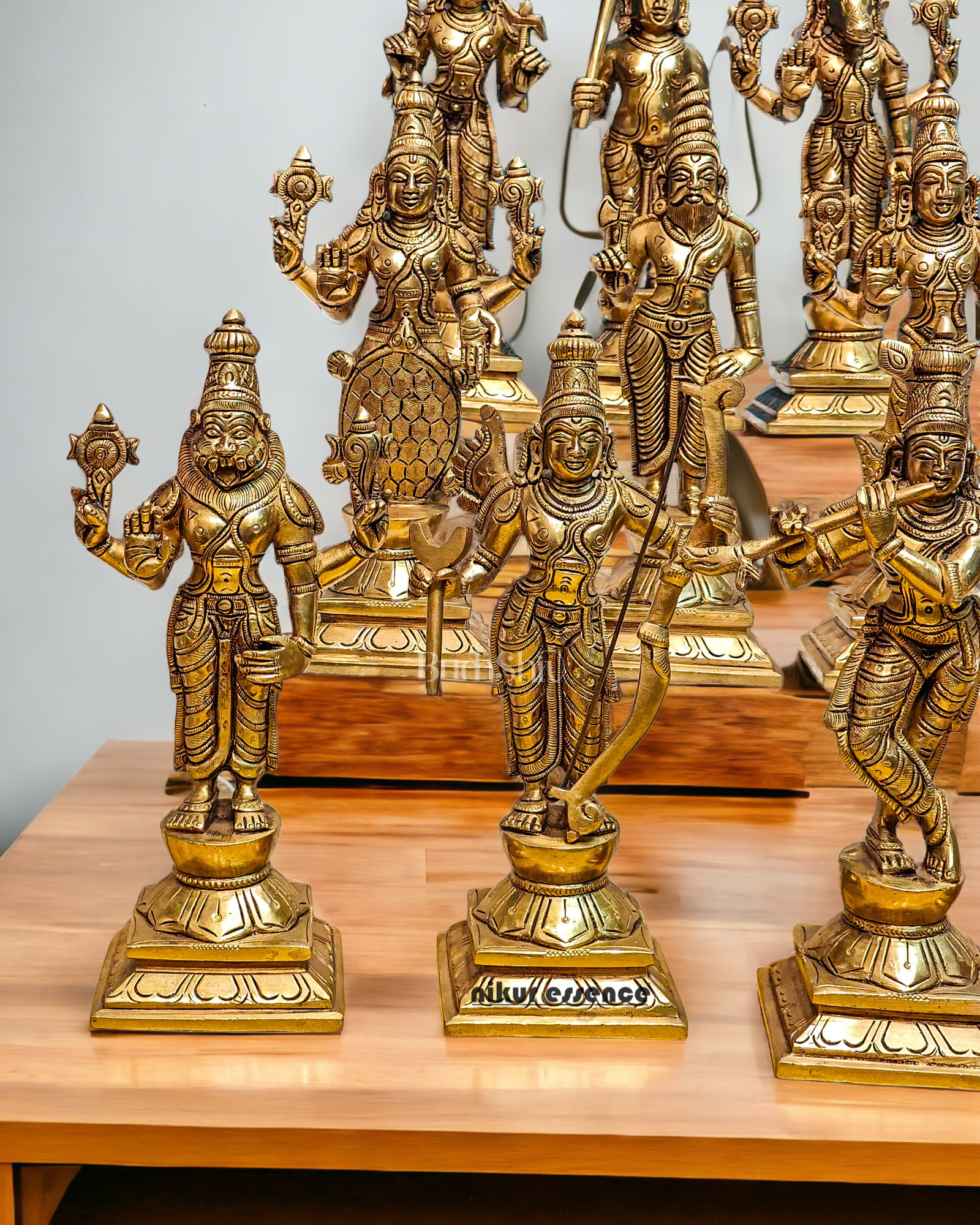 Large Solid Brass Vishnu Dashavatar Statue - 9.50 inches Idols Nikuressence