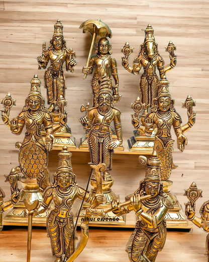 Large Solid Brass Vishnu Dashavatar Statue - 9.50 inches Idols Nikuressence