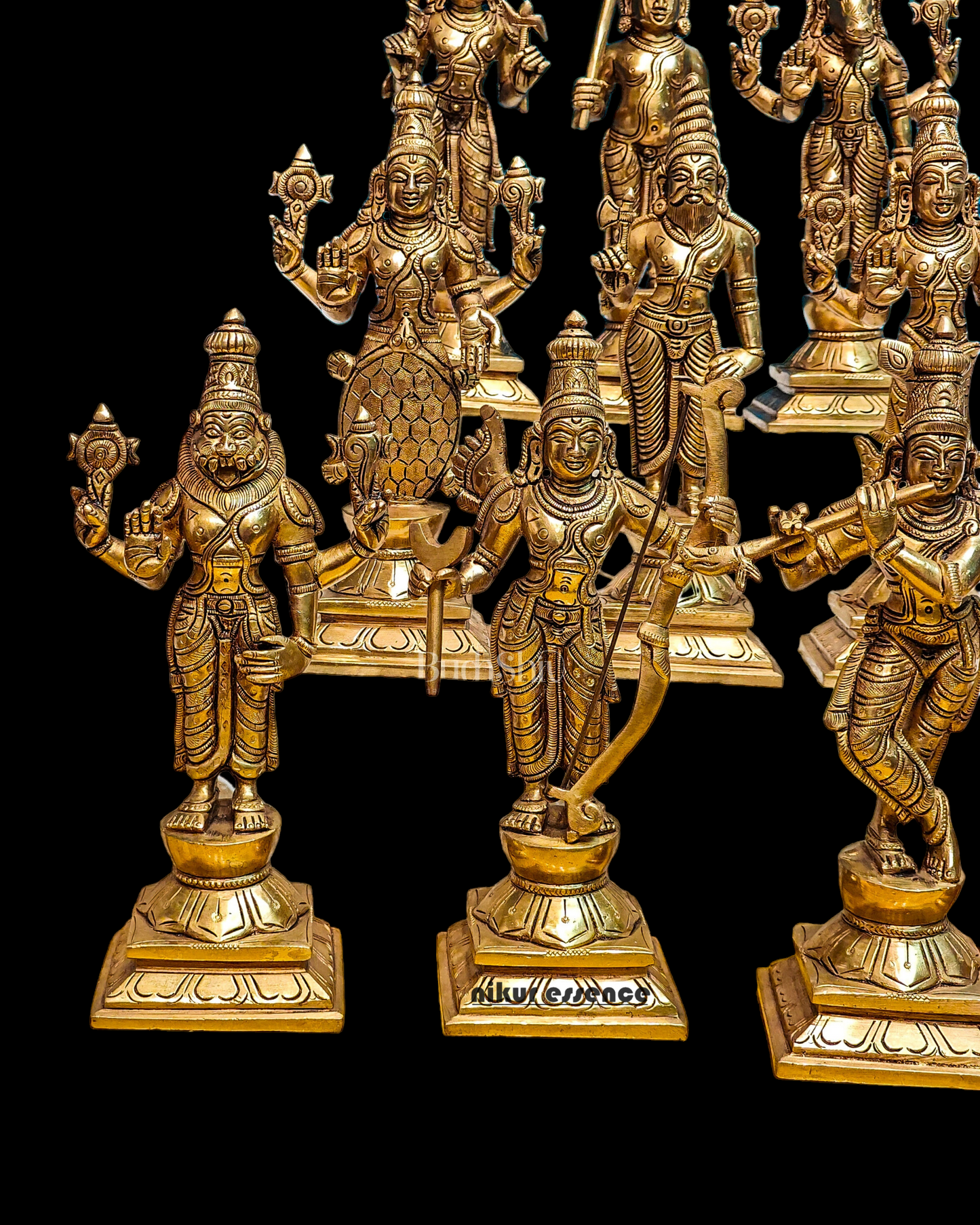 Large Solid Brass Vishnu Dashavatar Statue - 9.50 inches Idols Nikuressence