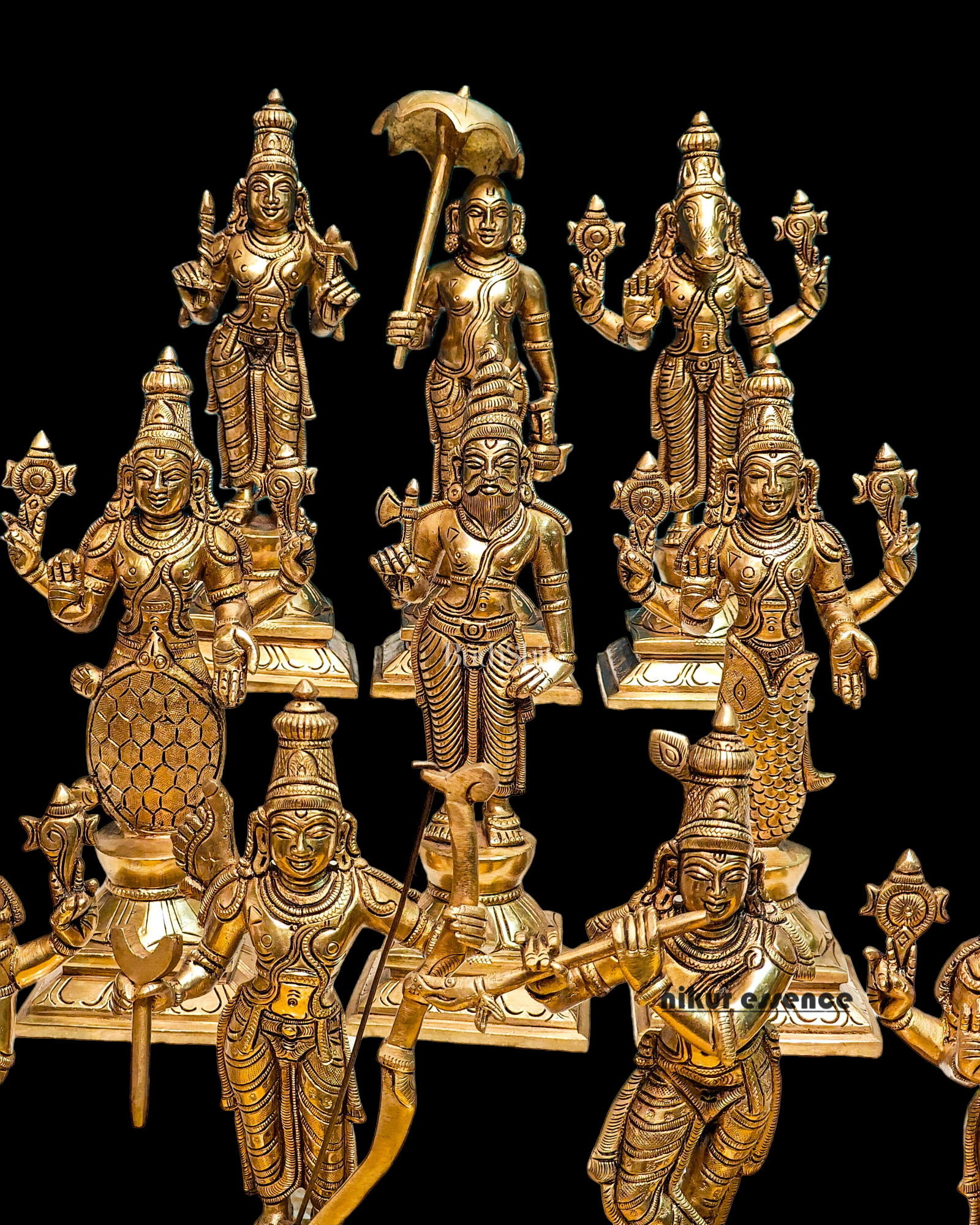 Large Solid Brass Vishnu Dashavatar Statue - 9.50 inches Idols Nikuressence