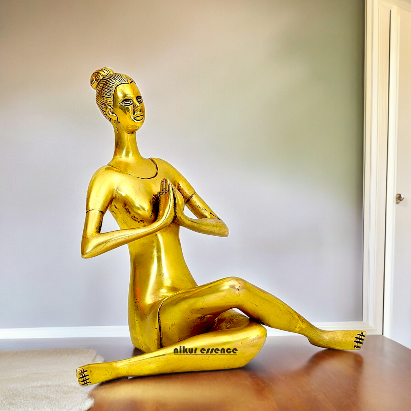 Solid Brass Yoga Lady Statue - 22 cm