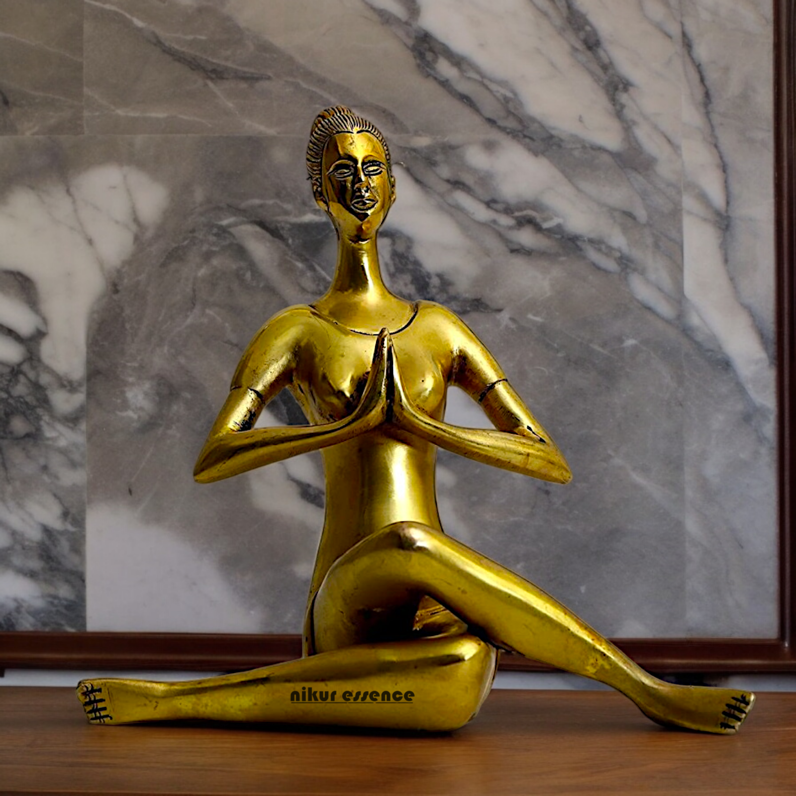 Solid Brass Yoga Lady Statue - 22 cm