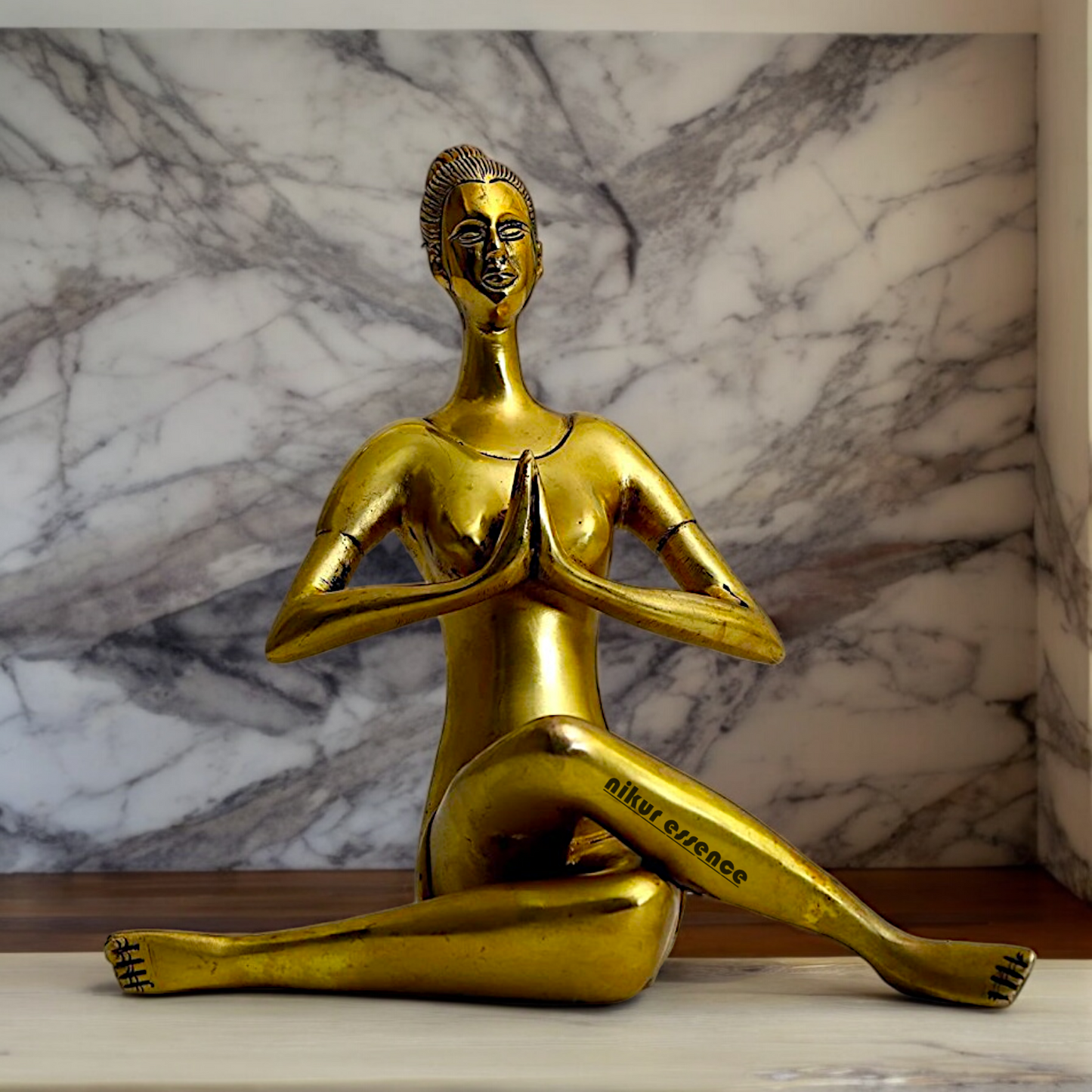 Solid Brass Yoga Lady Statue - 22 cm