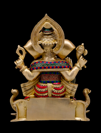 Large Brass Ganesh Sitting on Gajapati Idol with Stone work - 43 cm