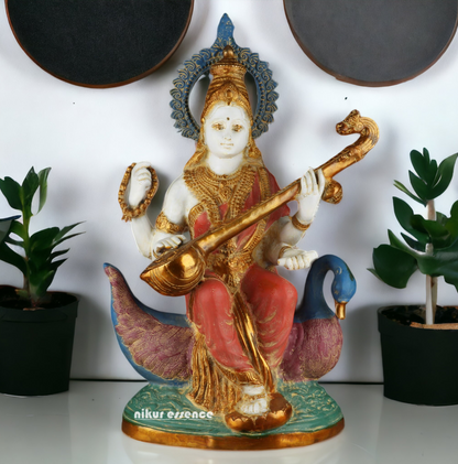 Online Brass Saraswati Sitting on Swan Idol - 28 inches