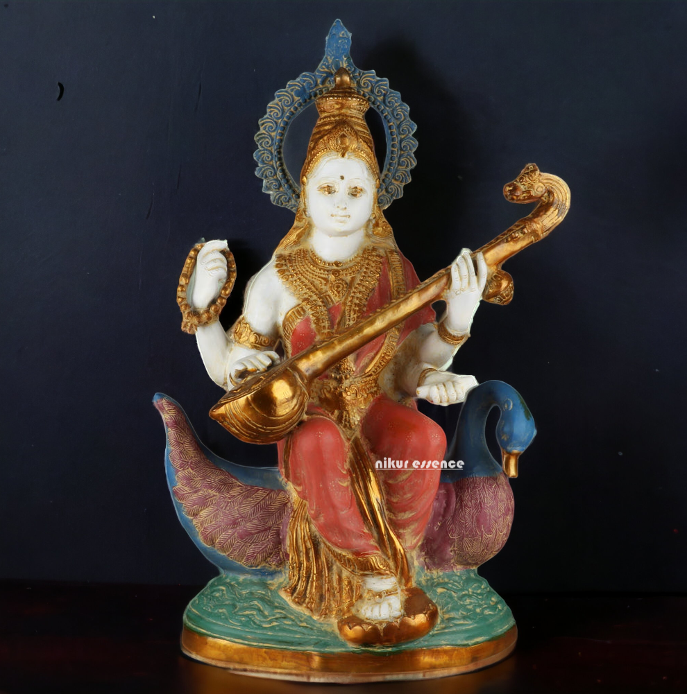 Online Brass Saraswati Sitting on Swan Idol - 28 inches