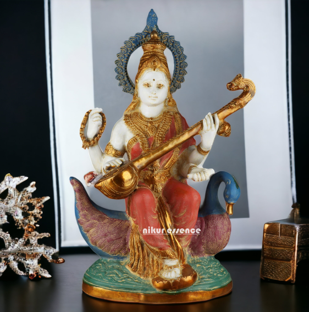 Online Brass Saraswati Sitting on Swan Idol - 28 inches