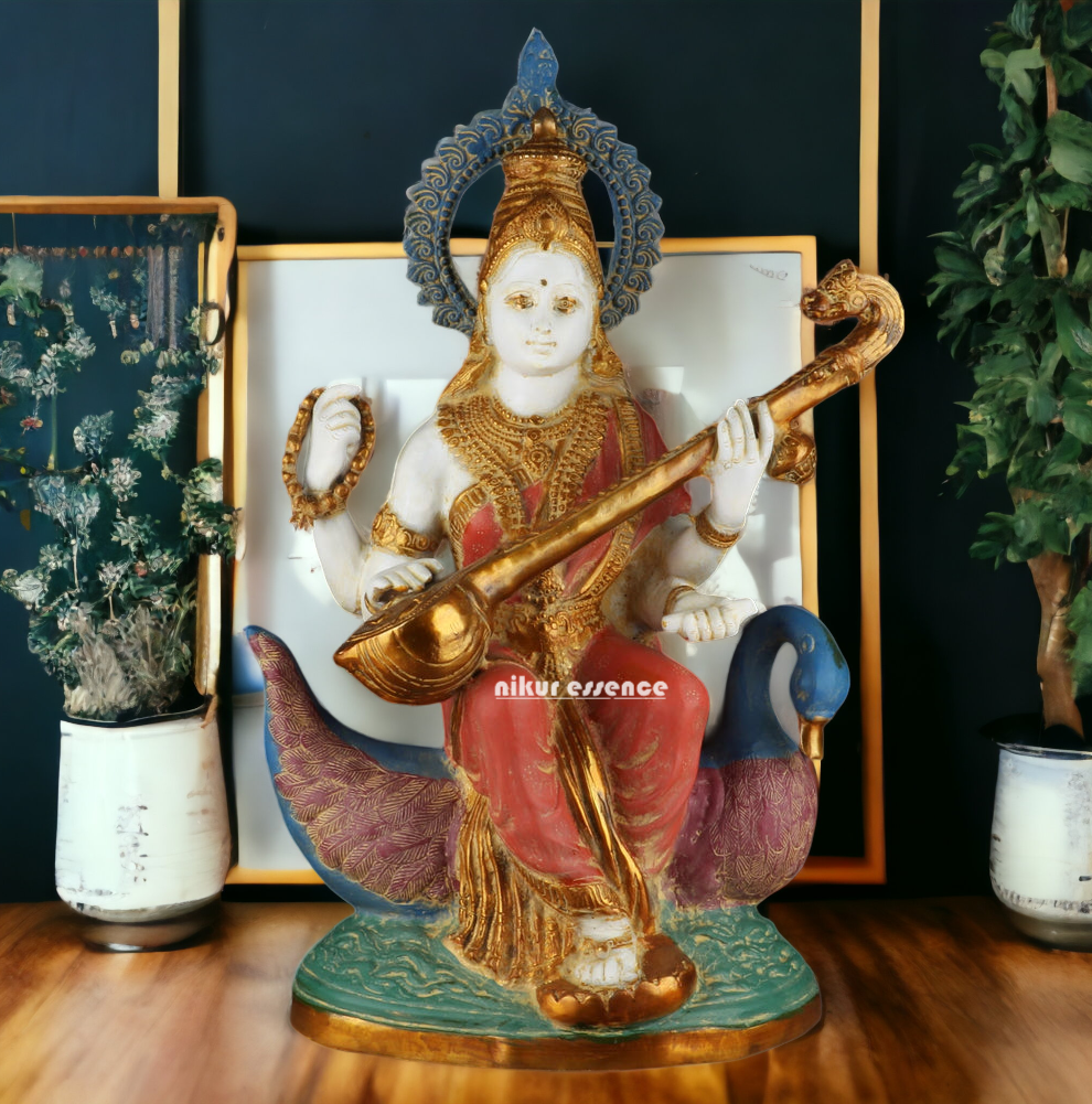 Online Brass Saraswati Sitting on Swan Idol - 28 inches