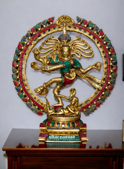 Large solid Brass Natraja Shiva dancing with Stone work Idol - 20.5 inches