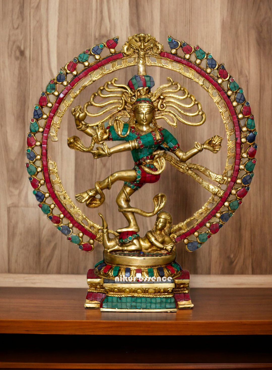 Large solid Brass Natraja Shiva dancing with Stone work Idol - 20.5 inches