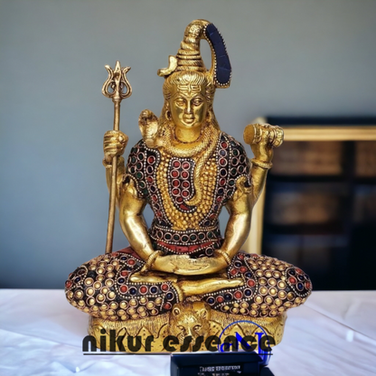 Buy Brass Shiva Meditation Sitting Idol with Stone Work - 10 Inches