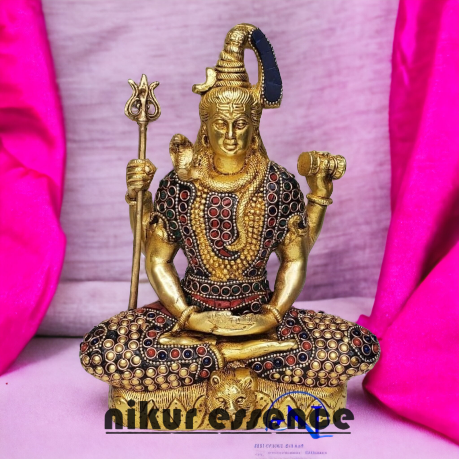 Buy Brass Shiva Meditation Sitting Idol with Stone Work - 10 Inches