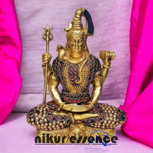 Buy Brass Shiva Meditation Sitting Idol with Stone Work - 10 Inches