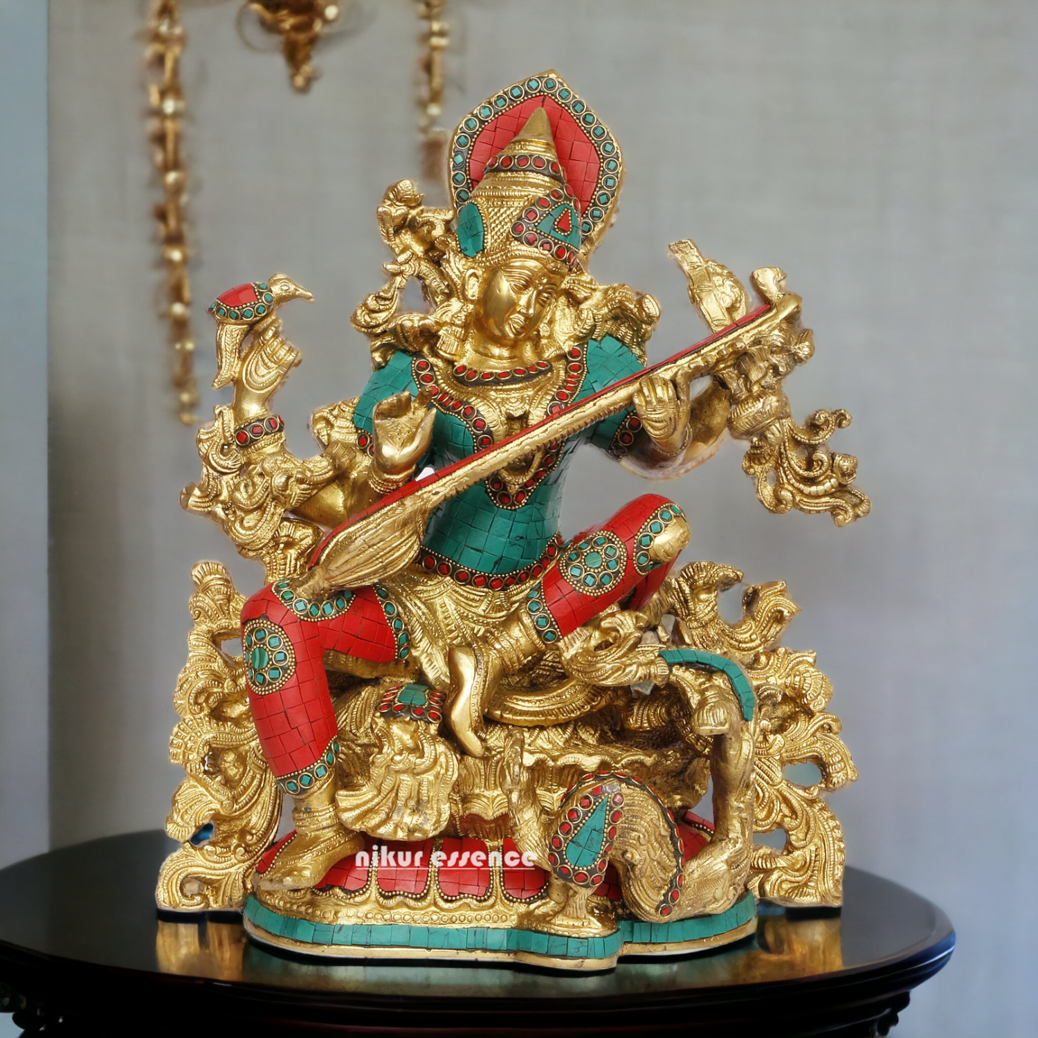 Buy Brass Saraswati Playing Veena with Stone work Idol - 40.64 cm