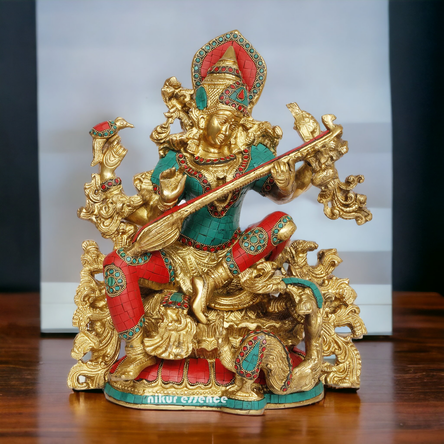 Buy Brass Saraswati Playing Veena with Stone work Idol - 40.64 cm