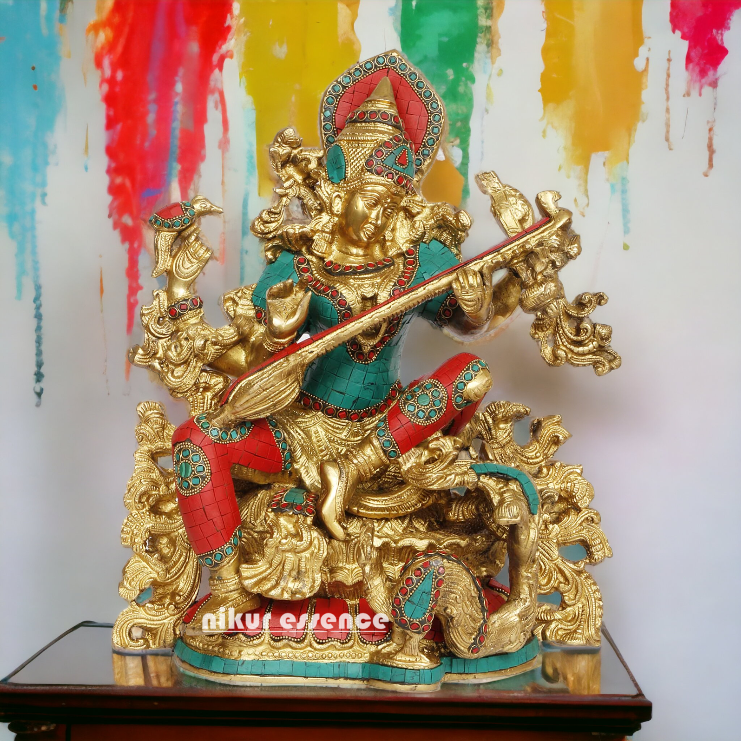 Buy Brass Saraswati Playing Veena with Stone work Idol - 40.64 cm