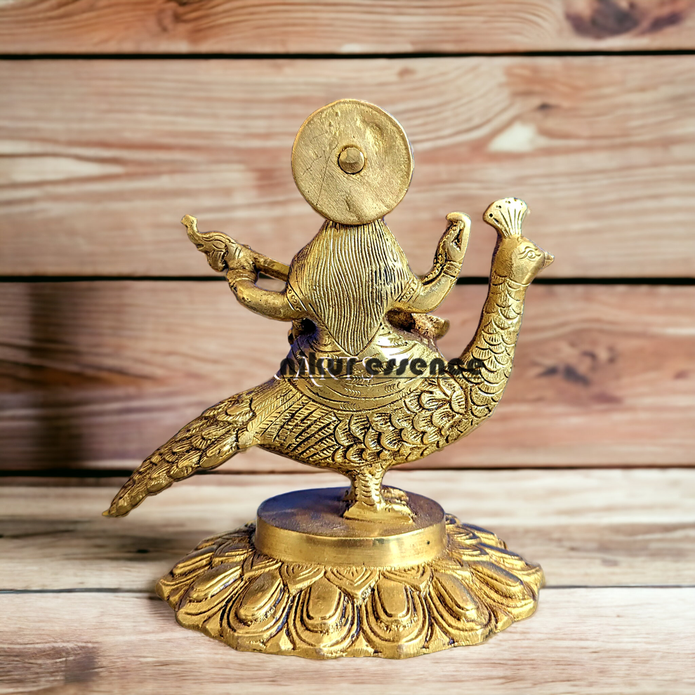 Solid Brass Goddess Saraswati Sitting on Swan Idol - 17.27 cm