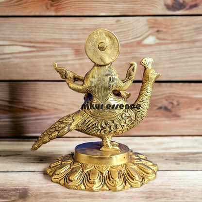 Solid Brass Goddess Saraswati Sitting on Swan Idol - 17.27 cm