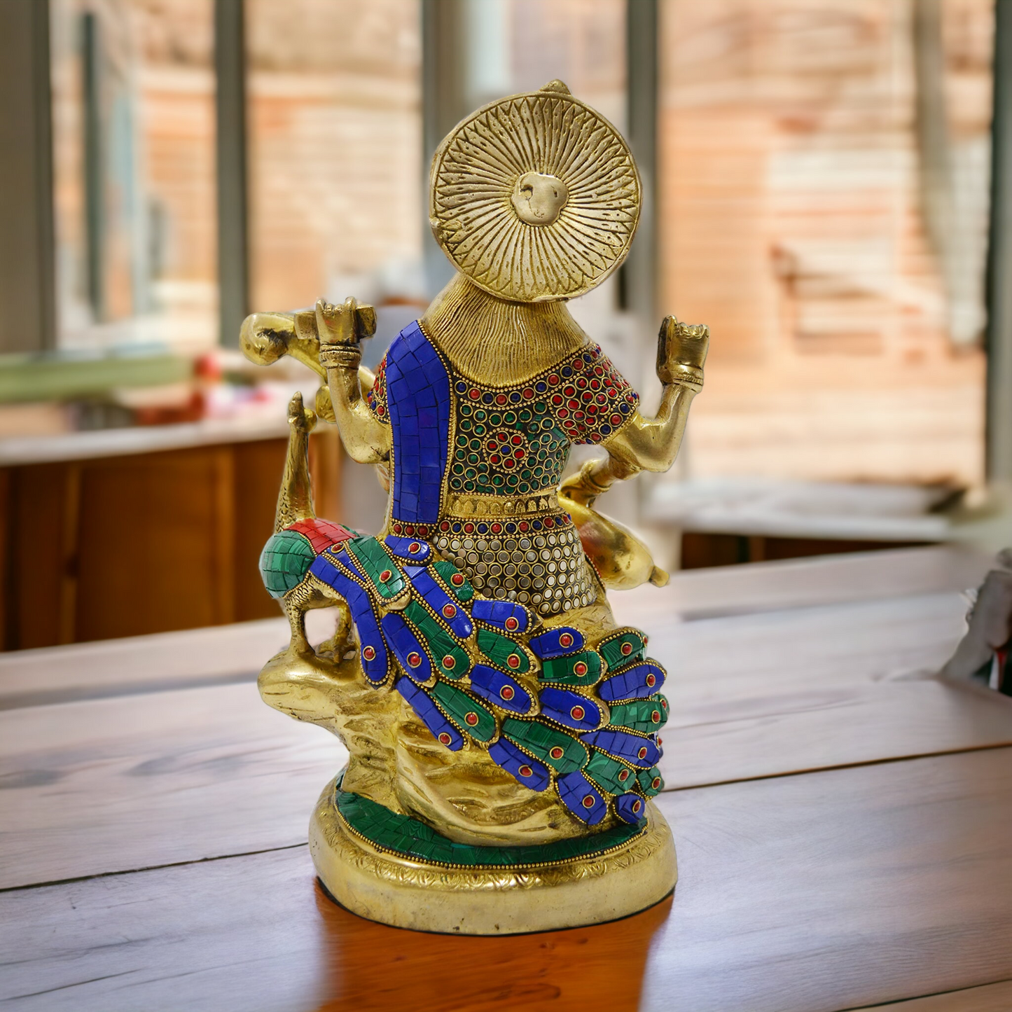 Goddess Saraswati Sitting Playing Veena Idol with Stone work - 38 cm