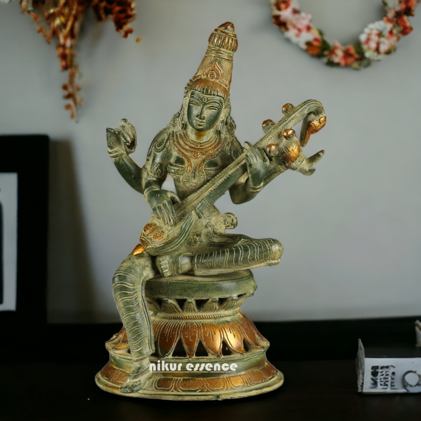 Superfine Brass Saraswati Sitting Idol - 13 Inches