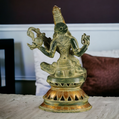 Superfine Brass Saraswati Sitting Idol - 13 Inches