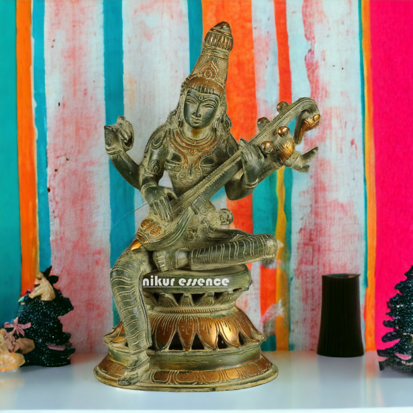 Superfine Brass Saraswati Sitting Idol - 13 Inches