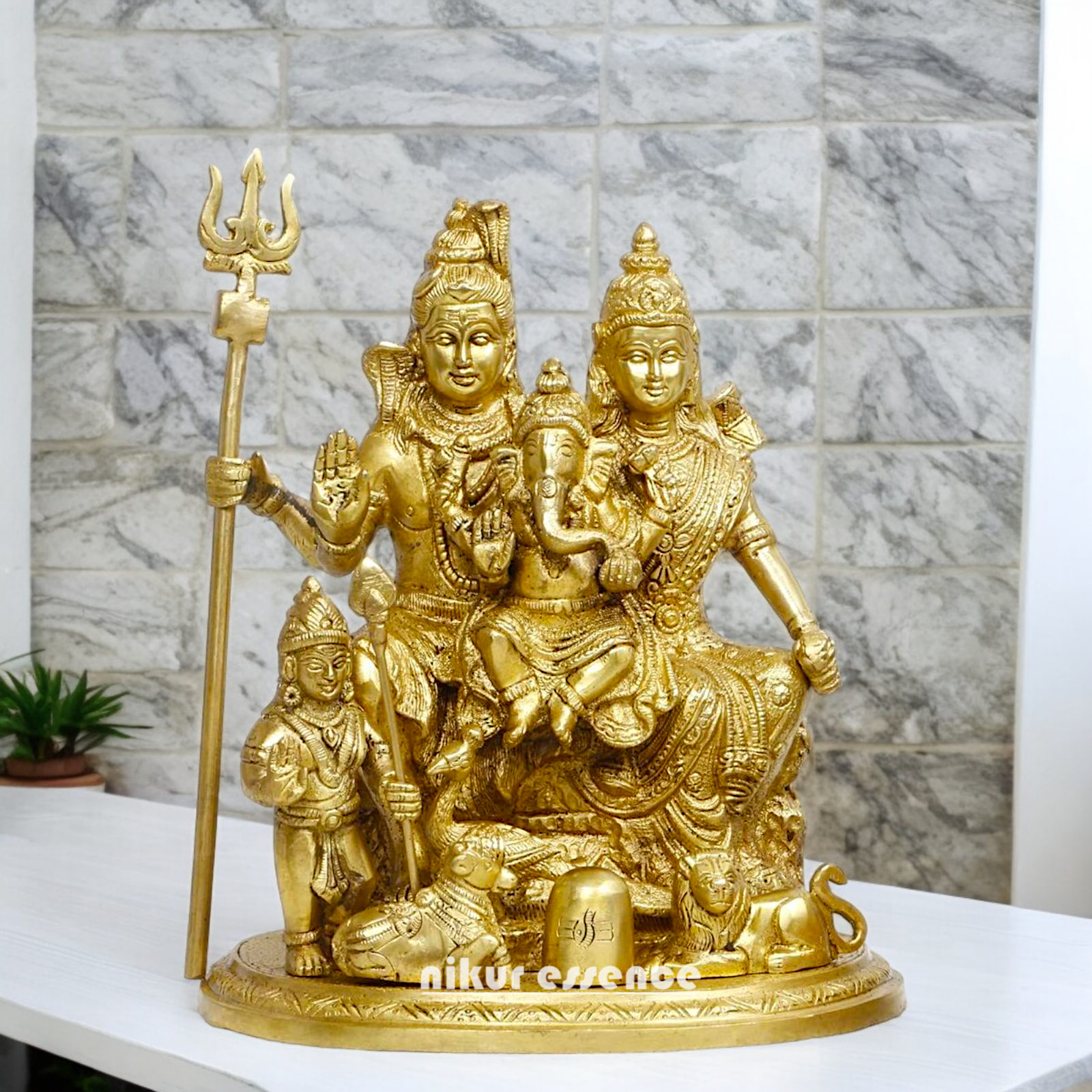 Solid Brass Shiva Parivar Idol - 9 inches