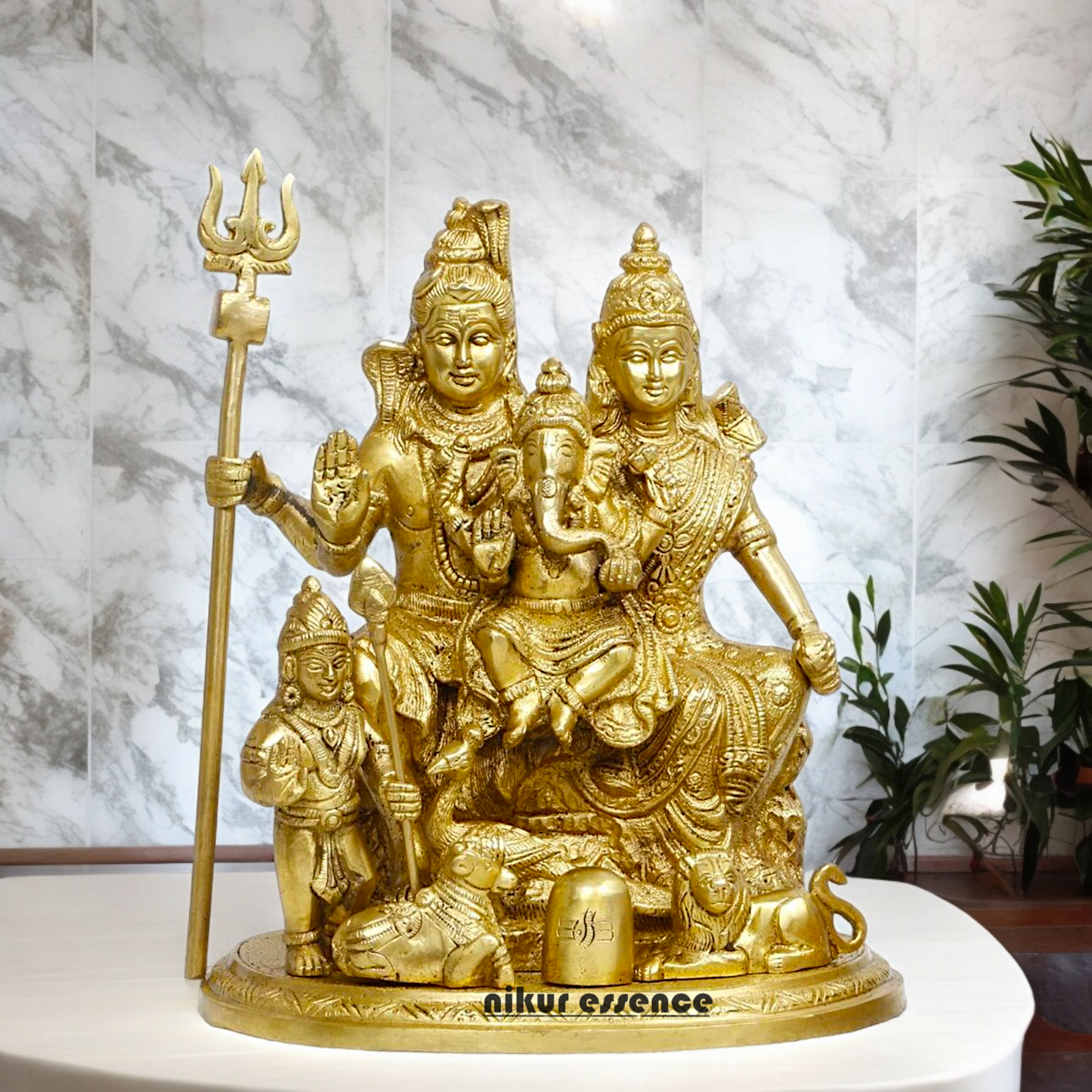 Solid Brass Shiva Parivar Idol - 9 inches