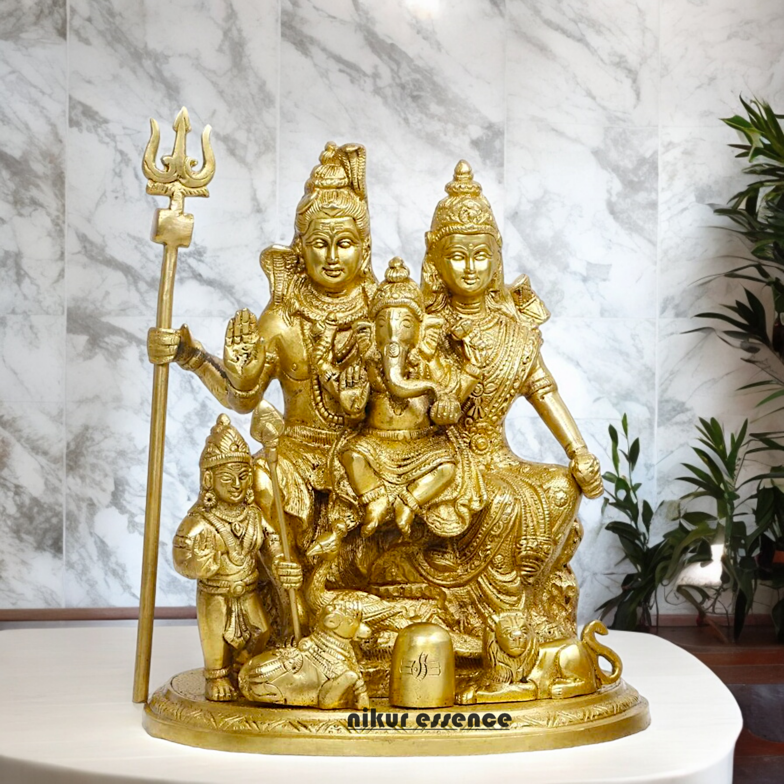 Solid Brass Shiva Parivar Idol - 9 inches