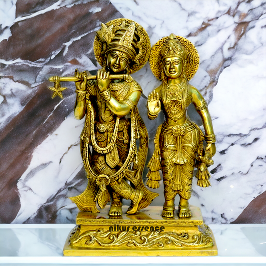 Large solid Brass Radha Krishna Murli Playing flute Idol - 30 cm Idols Nikuressence