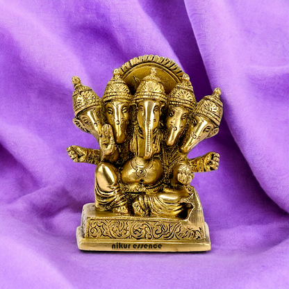 Solid Brass Ganesh Panchmukhi Ganpati Idol - 4.5 inches