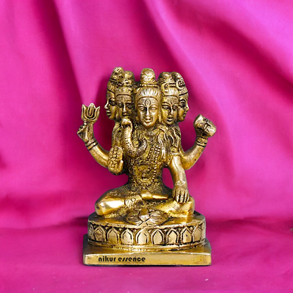 Antique Brass Shiva Panchmukhi Meditation Sadashiv Idol - 9 cm