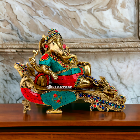 Lord Large Ganesh Vinayaka Resting on peacock bed - 11.5 inches