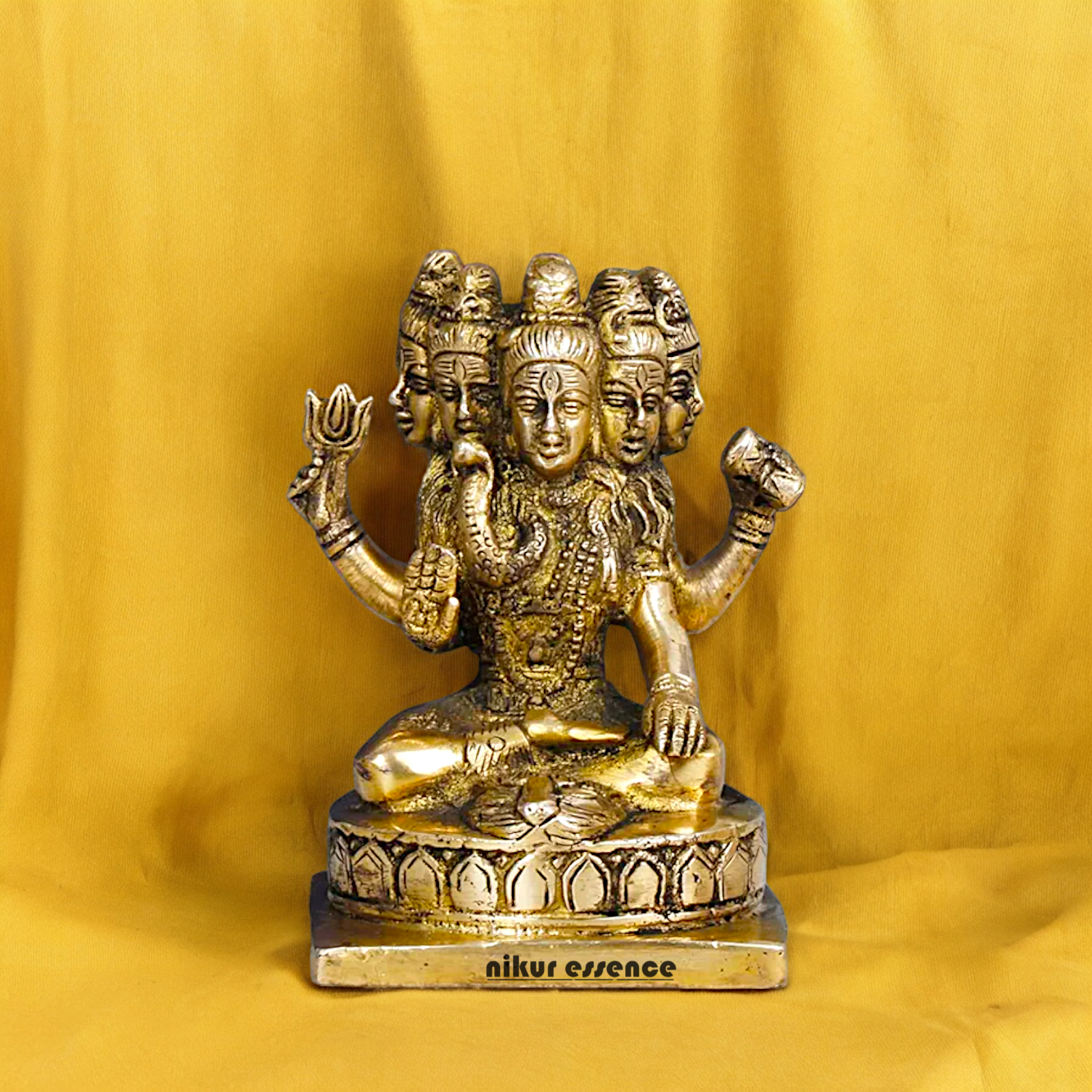 Antique Brass Shiva Panchmukhi Meditation Sadashiv Idol - 9 cm