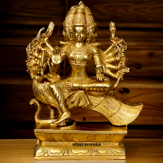 Large Solid Brass Kartikeya Murugan Sitting on Peacock - 16 inches