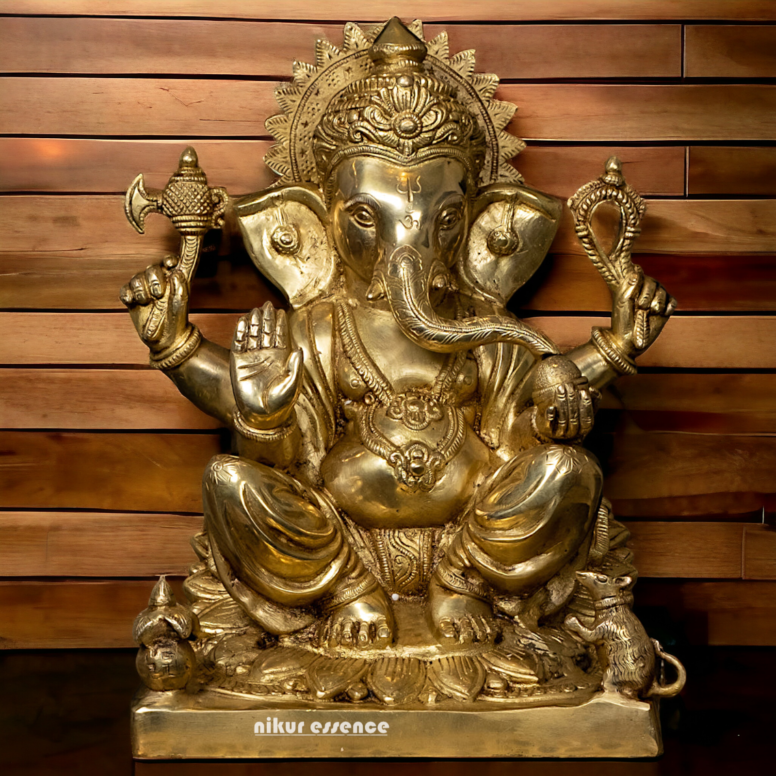 Solid Brass Ganesh Vinayaka Sitting Idol - 14.5 Inch