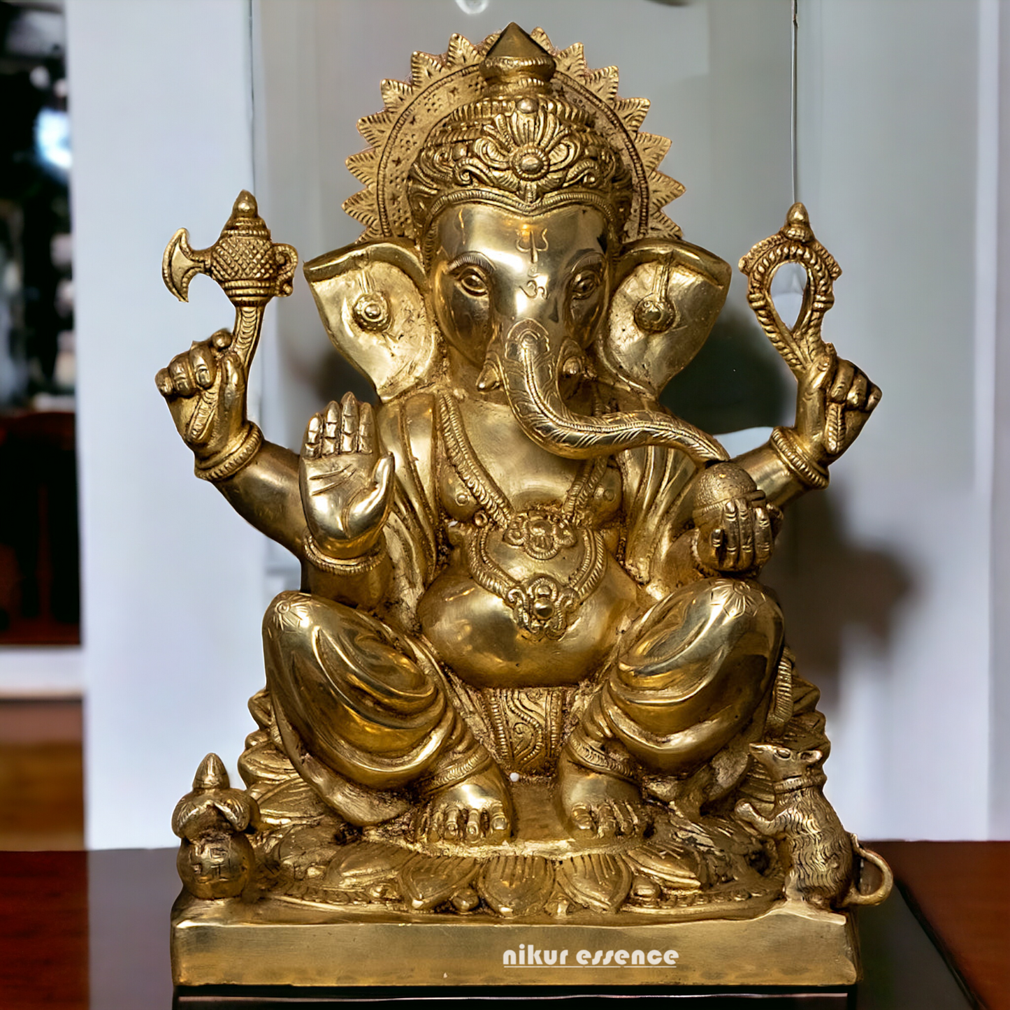 Solid Brass Ganesh Vinayaka Sitting Idol - 14.5 Inch