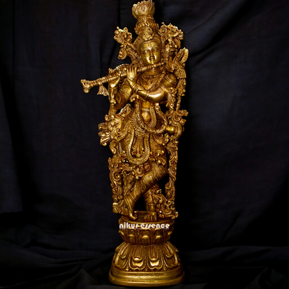 Large Brass krishna Murli with Playing Flute - 29 inches Idols Nikuressence