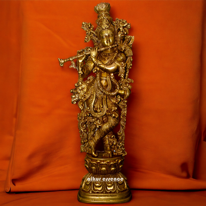 Large Brass krishna Murli with Playing Flute - 29 inches Idols Nikuressence