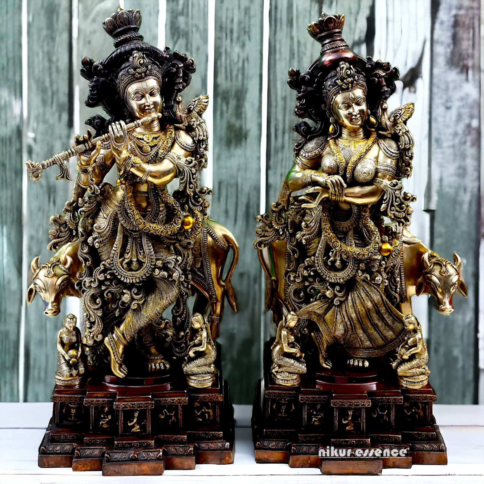 Lord Brass Radha Krishna With Playing flute Idol - 72.5 cm