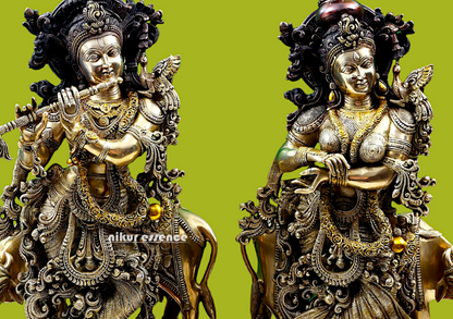 Lord Brass Radha Krishna With Playing flute Idol - 72.5 cm