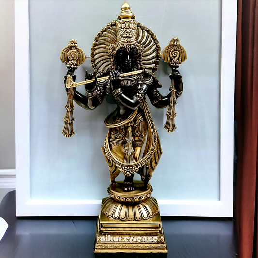 Large Brass Black Krishna Playing Flute Idol - 61 cm Idols Nikuressence