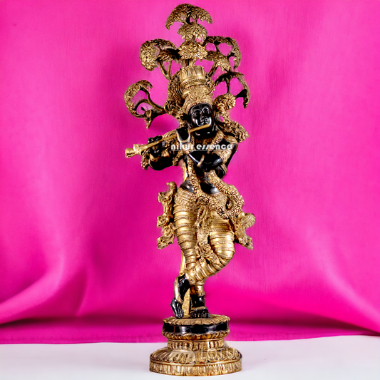 Lord Brass Black Krishna Murli with Tree - 58 inches Idols Nikuressence