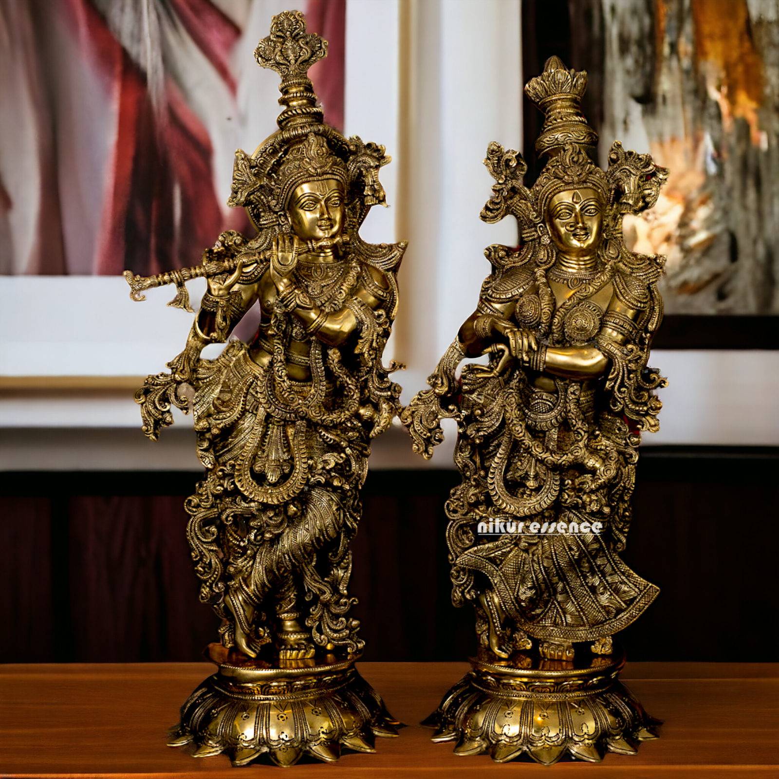 Large Solid Brass Radha Krishna murli with playing Flute- 27 Inch Idols Nikuressence