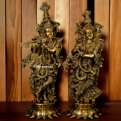 Large Solid Brass Radha Krishna murli with playing Flute- 27 Inch Idols Nikuressence