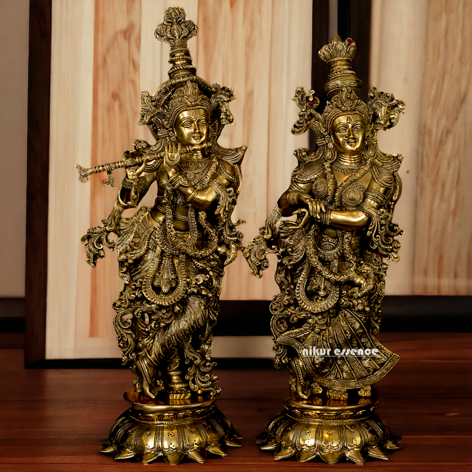 Large Solid Brass Radha Krishna murli with playing Flute- 27 Inch Idols Nikuressence