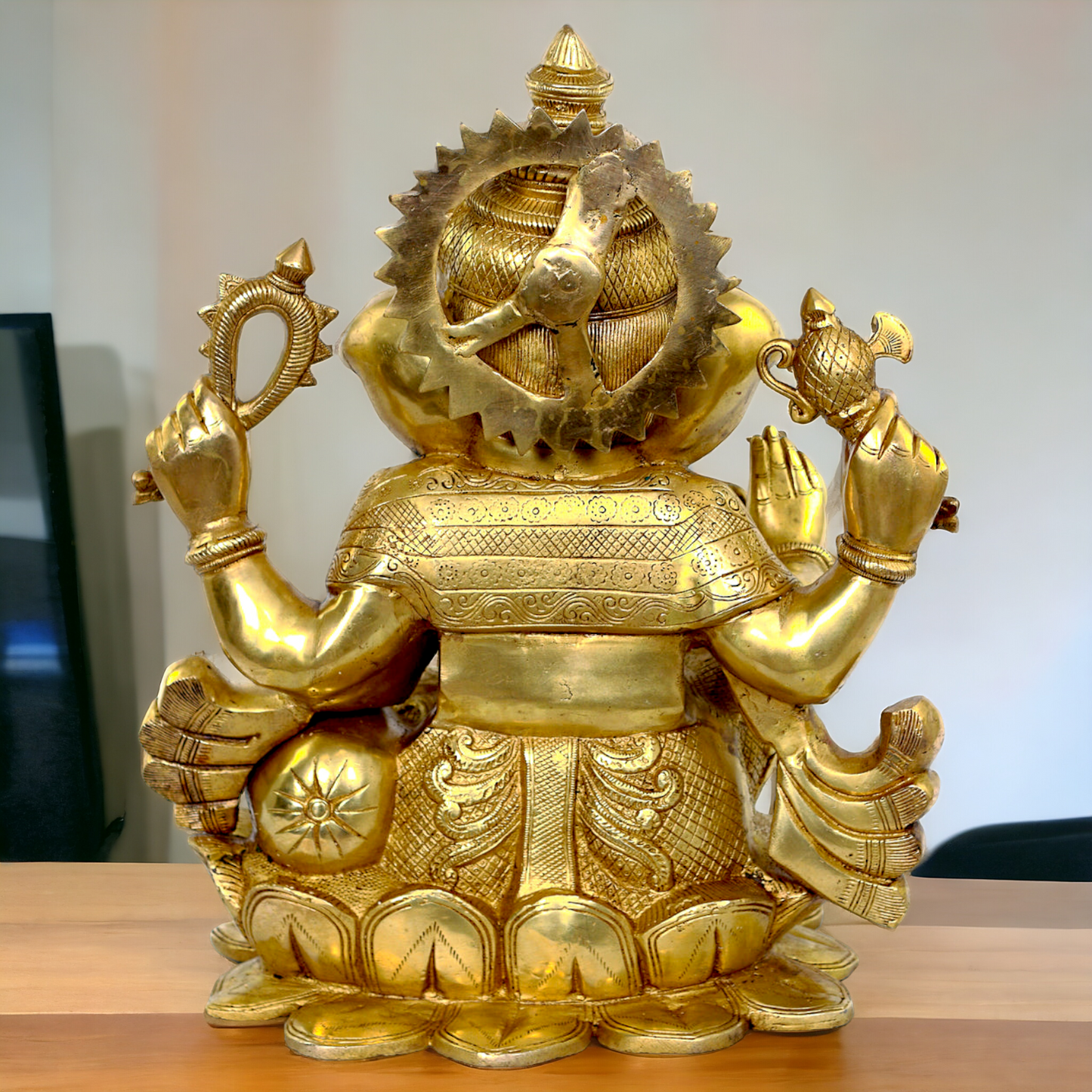 Solid Brass Ganesh Ganpati Sitting on lotus Idol - 21 inch